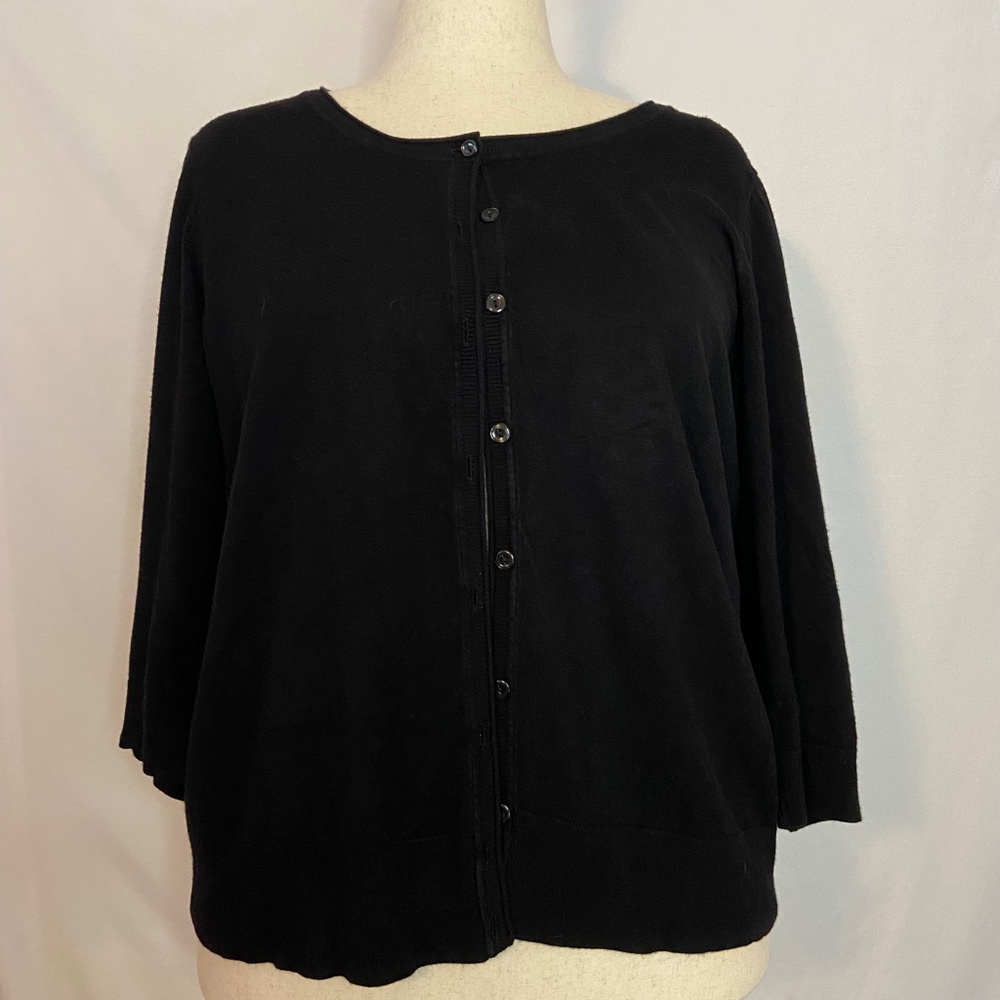 Sejour Black 3/4 Sleeve Cardigan Sweater Plus Size 2X - Picture 2 of 8